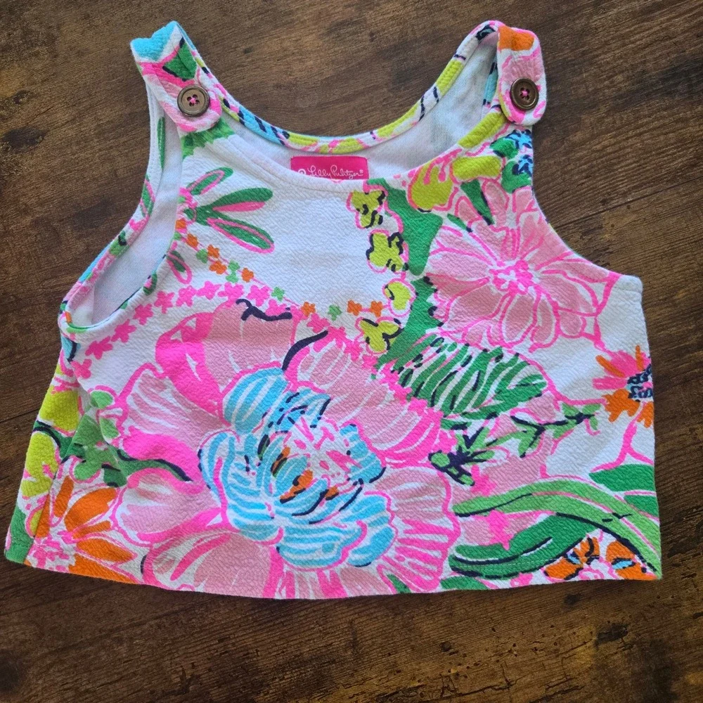 Lilly Pulitzer Target Girls Crop‎ Top Floral Pink Green Tank Size M 7/8
